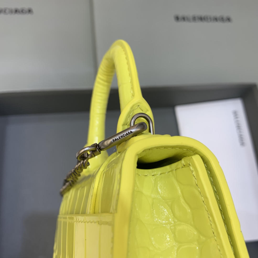 Balenciaga Hourglass Mini Handbag With Chain Crocodile Embossed Shoulder Bag Yellow